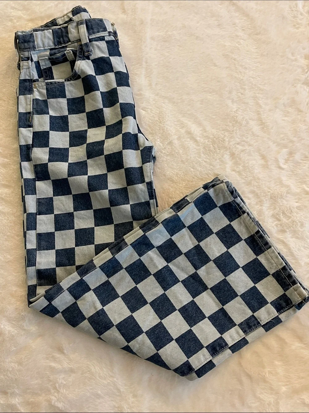 Checkerboard Pattern  kids Jeans - Blue and Cream  SZ 12